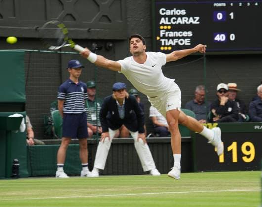 Lawn Tennis - 2024 Wimbledon Championship Carlos Alcaraz (ESP) v Frnces Tiafoe (USA) - All England Lawn Tennis & Croquet Club - Friday 5th July 2024 Carlos Alcaraz (ESP) 