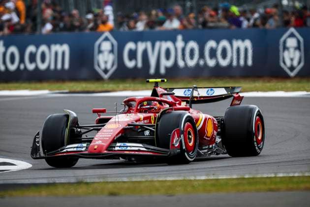 55 SAINZ Carlos (spa), Scuderia Ferrari SF-24, action during the Formula 1 Qatar Airways British Grand Prix 2024, 12th round of the 2024 Formula One World Championship, WM, Weltmeisterschaft from July 5 to 7, 2024 on the Silverstone Circuit, in Silverstone, United Kingdom - F1 - BRITISH GRAND PRIX 2024 DPPI Panoramic  240705_R12_GRAN_BRETAGNA_DP_FGOO6216