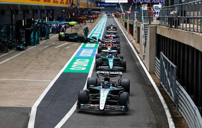 63 George Russell (GBR, Mercedes-AMG Petronas F1 Team), F1 Grand Prix of Great Britain at Silverstone Circuit on July 5, 2024 in Silverstone, Great Britain. (Photo by HOCH ZWEI) Silverstone Great Britain