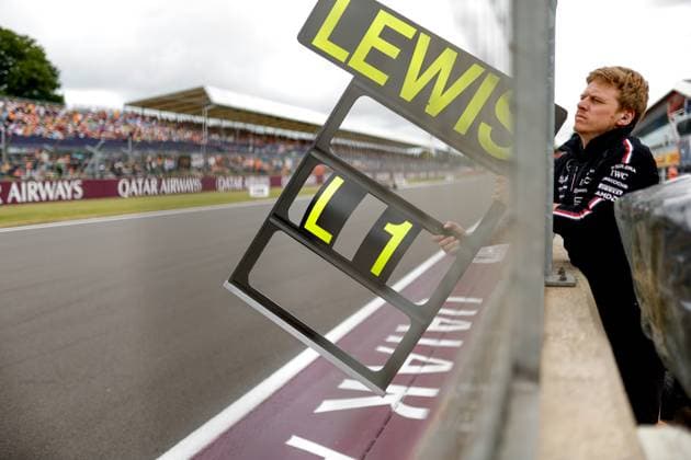 Pitboard for 44 Lewis Hamilton (GBR, Mercedes-AMG Petronas F1 Team), F1 Grand Prix of Great Britain at Silverstone Circuit on July 5, 2024 in Silverstone, Great Britain. (Photo by HOCH ZWEI) Silverstone Great Britain