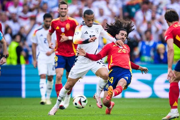 240705 Leroy Sane of Germany and Marc Cucurella of Spain during the UEFA EURO, EM, Europameisterschaft,Fussball 2024 Football Championship quarterfinal between Spain and Germany on July 5, 2024 in Stuttgart. Photo: Mathias Bergeld BILDBYRAN kod MB MB0942 fotboll football soccer fotball fotbolls-em europamästerskap em uefa euro uefa european football championship euro 2024 kvartsfinal quarterfinal quarterfinals spanien spain tyskland germany bbeng bbauto Copyright: MATHIASxBERGELD BB240705MB045