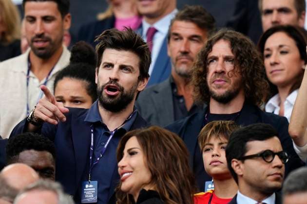 Spain v Germany: Quarter-Final - UEFA EURO, EM, Europameisterschaft,Fussball 2024 Carles Puyol (R) and Gerard Pique (L) FC Barcelona, Barca former players during the UEFA EURO 2024 quarter-final match between Spain and Germany at Stuttgart Arena on July 5, 2024 in Stuttgart, Germany. Stuttgart Germany  Copyright: xJosexBretonx originalFilename:bretonhernandez-spainvge240705_np7i3.jpg
