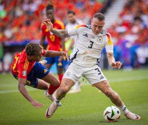 Stuttgart, Germany. 05th Jul 2024. Lamine Yamal (ESP) David Raum (DFB) Spain - Germany Spanien - Deutschland 05.07.2024