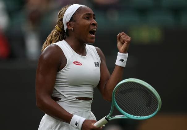 Sport Bilder des Tages Coco Gauff of USA celebrates Wimbledon Tennis Championships, Day 5, The All England Lawn Tennis and Croquet Club, London, UK - 05 Jul 2024  Copyright: xEllaxLing Shutterstockx 14571053cg