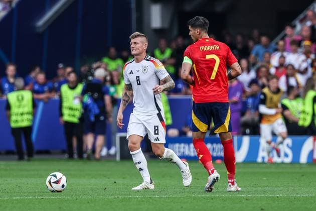 Fussball, UEFA EURO, EM, Europameisterschaft,Fussball 2024 Viertelfinale Spanien - Deutschland 05.07.2024, Stuttgart Arena Toni Kroos (Deutschland, 8) Stuttgart Stuttgart Arena Baden-Württemberg Deutschland