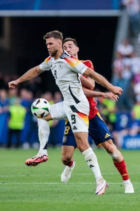 UEFA EURO, EM, Europameisterschaft,Fussball 2024: Spanien - Deutschland; 05.07.2024 Niclas Füllkrug (Deutschland, 9), Fabian Ruiz (Spanien, 8) UEFA EURO 2024: Spanien - Deutschland; Stuttgart Arena, Stuttgart am 05.07.2024 Copyright: xBEAUTIFULxSPORTS Wunderlx