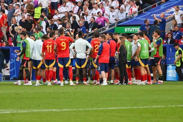 Fußball, Herren, Saison 2023 24, Euro EM 2024, Viertelfinale in Stuttgart, Spanien - Deutschland, Die Spieler von Spanien , 05.07. 2024, Copyright: xMatthiasxKochx