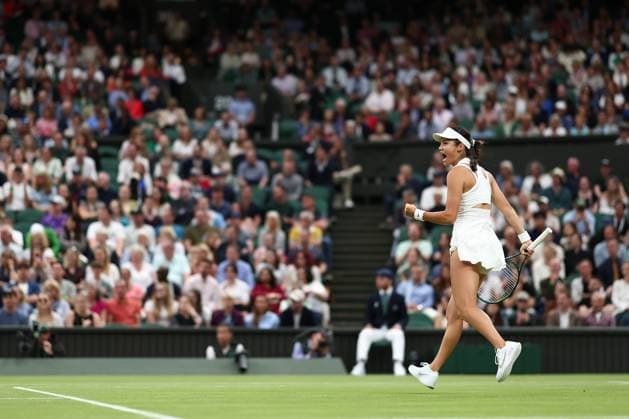 5th July 2024; All England Lawn Tennis and Croquet Club, London, England; Wimbledon Tennis Tournament, Day 5; Emma Raducanu (GBR) celebrates a point during her third round match against Maria Sakkari (GRE)  ActionPlus12664259 ShaunxBrooks