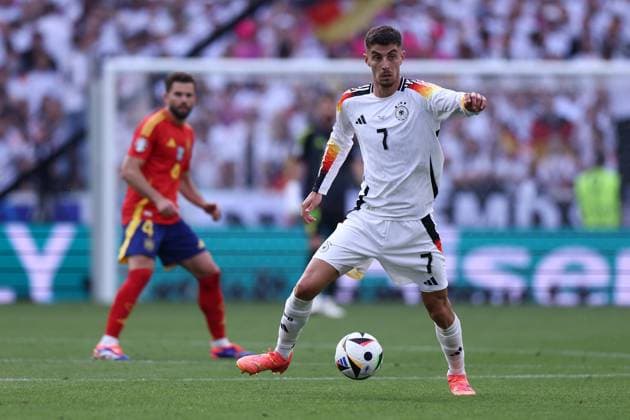 Spain vs Germany Kai Havertz of Germany in action during the UEFA EURO, EM, Europameisterschaft,Fussball 2024 quarter-final match between Spain and Germany at Arena Stuttgart on July 5, 2024 in Stuttgart, Germany Stuttgart Arena Stuttgart Germany Copyright: xMarcoxCanonierox