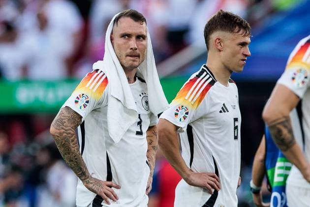 UEFA EURO, EM, Europameisterschaft,Fussball 2024: Spanien - Deutschland; 05.07.2024 David Raum (Deutschland, 3) Joshua Kimmich (Deutschland, 6) UEFA EURO 2024: Spanien - Deutschland; Stuttgart Arena, Stuttgart am 05.07.2024 Copyright: xBEAUTIFULxSPORTS Wunderlx