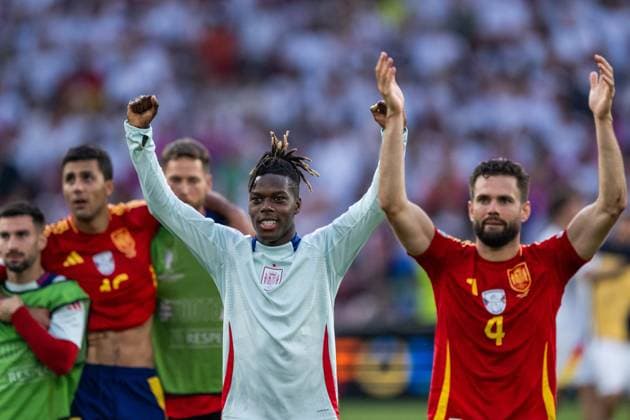 240705 Nicholas Williams of Spain celebrates after the UEFA EURO, EM, Europameisterschaft,Fussball 2024 Football Championship quarterfinal between Spain and Germany on July 5, 2024 in Stuttgart. Photo: Mathias Bergeld BILDBYRAN kod MB MB0942 fotboll football soccer fotball fotbolls-em europamästerskap em uefa euro uefa european football championship euro 2024 kvartsfinal quarterfinal quarterfinals spanien spain tyskland germany bbeng jubel Copyright: MATHIASxBERGELD BB240705MB128