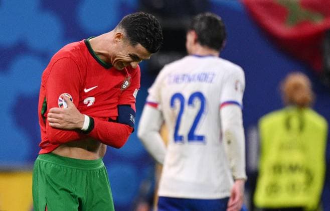 Russia Soccer Euro 2024 Portugal - France 8723254 05.07.2024 Portugal s Cristiano Ronaldo reacts during the UEFA EURO, EM, Europameisterschaft,Fussball 2024 quarter final soccer match between Portugal and France at the Volksparkstadion in Hamburg, Germany. Alexey Filippov Sputnik Hamburg Germany  Copyright: xAlexeyxFilippovx