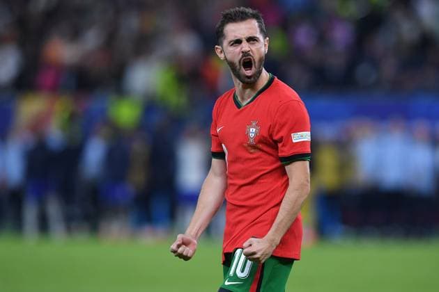 Fußball UEFA EURO, EM, Europameisterschaft,Fussball 2024 Viertelfinale Portugal - Frankreich am 05.07.2024 im Volksparkstadion Hamburg in Hamburg Bernardo Silva ( Portugal ) Jubel Freude Emotionen beim Elfmeter Elfmeterschießen