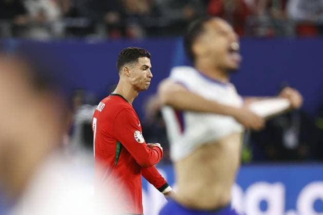 HAMBURG - Cristiano Ronaldo of Portugal disappointed after the UEFA EURO, EM, Europameisterschaft,Fussball 2024 quarter-final match between Portugal and France at the Volksparkstadion on July 5, 2024 in Hamburg, Germany. ANP Hollandse Hoogte MAURICE VAN STEEN UEFA EURO 2024 2024 xVIxANPxSportx xMauricexvanxSteenxWKxIVx 502842947 originalFilename: 502842947.jpg