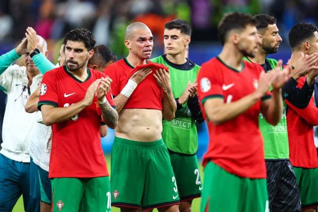 Portugal v France 5 July 2024, Hamburg - UEFA EUROs - Quarter-Final - Portugal v France - Pepe of Portugal reacts after losing the match - Photo: Charlotte Wilson Offside. Hamburg Germany Copyright: xCharlottexWilsonx xOffsidexOffside