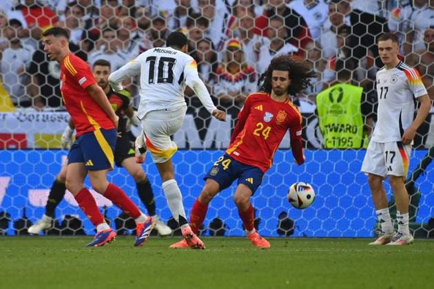 Bilder des Jahres 2024, Sport 07 Juli Bilder des Jahres 2024, Sport 07 Juli Sport Themen der Woche KW27 Sport Bilder des Tages Strittige Szene: Kein Elfmeter? Spaniens Marc Cucurella (M.) bekommt den Schuss von Jamal Musiala an die leicht vom Koerper abgespreizte Hand, verhindert damit eine Grosschance fuer die DFB-Elf-kien Elfmeter,Strafstoss.Aktion,Schuss. re:Florian Wirtz (GER), Viertelfinale Spanien (ESP) - Deutschland (GER) 2-1 n.V am 05.07.2024,Stuttgart Arena, Fussball UEFA EURO, EM, Europameisterschaft,Fussball 2024 GERMANY vom 14.06.2024 - 14.07.2024. *** Controversial scene No penalty Spains Marc Cucurella M gets the shot from Jamal Musiala to the hand slightly splayed from the body, thus preventing a great chance for the DFB penalty kien penalty,penalty kick action,shot re Florian Wirtz GER , quarterfinal Spain ESP Germany GER 2 1 n V on 05 07 2024,Stuttgart Arena, Football UEFA EURO 2024 GERMANY from 14 06 2024 14 07 2024