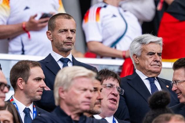 240705 Aleksander Ceferin, president of UEFA, in the stands ahead of the UEFA EURO, EM, Europameisterschaft,Fussball 2024 Football Championship quarterfinal between Spain and Germany on July 5, 2024 in Stuttgart. Photo: Mathias Bergeld BILDBYRAN kod MB MB0942 fotboll football soccer fotball fotbolls-em europamästerskap em uefa euro uefa european football championship euro 2024 kvartsfinal quarterfinal quarterfinals spanien spain tyskland germany bbeng Copyright: MATHIASxBERGELD BB240705MB215