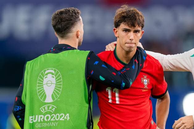 2024-07-05 Portugal v France - Quarter-Final - UEFA EURO, EM, Europameisterschaft,Fussball 2024 HAMBURG, GERMANY - JULY 5: Joao Felix of Portugal looks dejected during the Quarter-Final - UEFA EURO 2024 match between Portugal and France at Volksparkstadion on July 5, 2024 in Hamburg, Germany. (Photo by Joris Verwijst BSR Agency) Hamburg Germany Content not available for redistribution in The Netherlands directly or indirectly through any third parties. Copyright: xBSRxAgencyx
