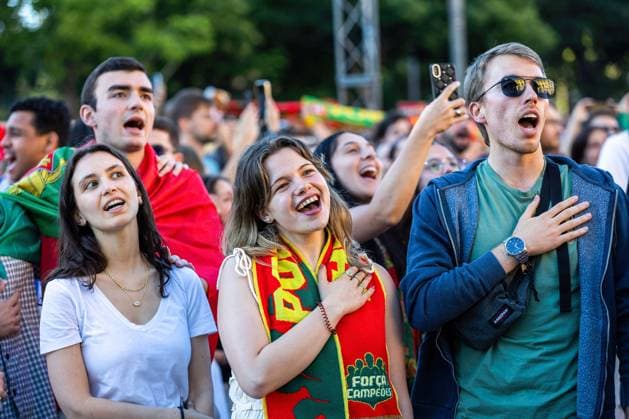 July 5, 2024, Porto, Portugal: Portugal fans react while watching the Portugal vs France match on a giant outdoor screen at Amor de Perdicao square in Porto downtown. France wins in penalty shootout, advances to semifinals. Porto Portugal - ZUMAs197 20240705_aaa_s197_301 Copyright: xDiogoxBaptistax