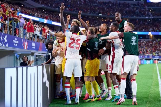 RECORD DATE NOT STATED Copa America USA 2024 Venezuela vs Canada - Quarter-final Players of Canada celebrates during the CONMEBOL Copa America 2024 Quarter-final match between Venezuela and Canada, at AT-T Stadium, on July 05, 2024 in Arlington, Texas, United States. ARLINGTON TEXAS UNITED STATES  Copyright: xJosexLuisxMelgarejox 20240705222359_CA_QF_2024_VEN_CAN_CANADA331