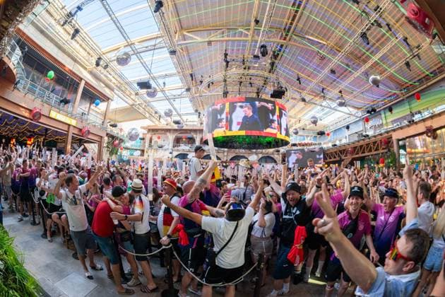20240705 Euro 2024 PALMA, SPAIN - JULY 5 2024 : Fussball Fans am Ballermann at - Euro 2024 on July 5, 2024 in Palma, . Palma Baleares Spain
