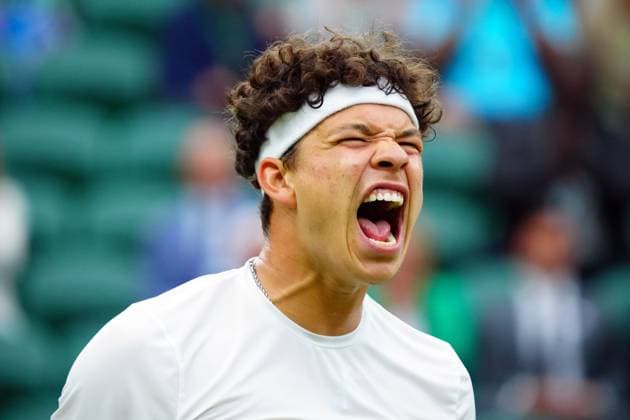 Ben Shelton celebrates during his third round match Wimbledon Tennis Championships, Day 6, The All England Lawn Tennis and Croquet Club, London, UK - 06 Jul 2024  Copyright: xJavierxGarcia Shutterstockx 14574535ac