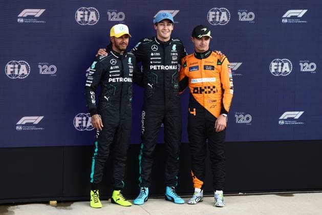 F1 British Grand Prix 2024 Qualifying Lewis Hamilton, George Russell of Mercedes and Lando Norris of McLaren after qualifying ahead of the Formula 1 British Grand Prix at Silverstone Circuit in Northampton, Great Britain on July 6, 2024. Northampton United Kingdom  Copyright: xJakubxPorzyckix originalFilename:porzycki-f1britis240706_npEHh.jpg
