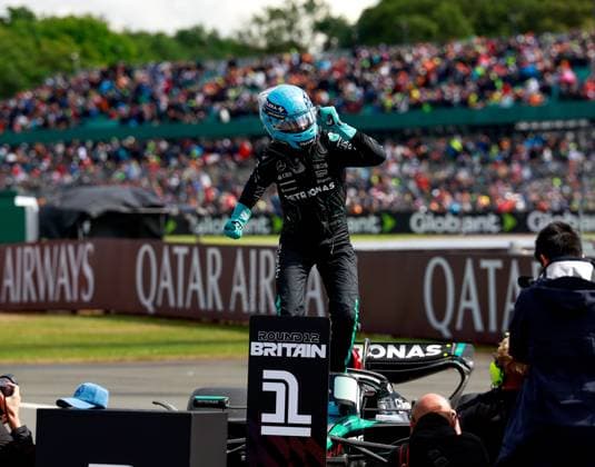 63 George Russell (GBR, Mercedes-AMG Petronas F1 Team), F1 Grand Prix of Great Britain at Silverstone Circuit on July 6, 2024 in Silverstone, Great Britain. (Photo by HOCH ZWEI) Silverstone Great Britain