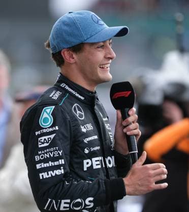 6th July 2024; Silverstone Circuit, Northamptonshire, England; Formula 1 2024 Qatar Airways British F1 Grand Prix; Qualifying Day; George Russell, Mercedes after finshing 1st and winning pole for the race tomorrow  ActionPlus12665086 PaulxBonser