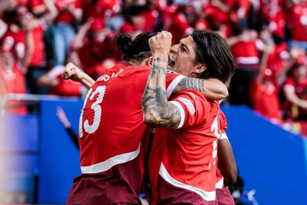 UEFA EURO, EM, Europameisterschaft,Fussball 2024: England - Schweiz; 06.07.2024 Jubel zum 0:1 durch Breel Donald Embolo (Schweiz, 7) UEFA EURO 2024: England - Schweiz; Düsseldorf Arena, Düsseldorf am 06.07.2024 Copyright: xBEAUTIFULxSPORTS Wunderlx