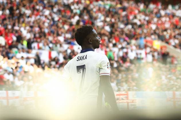 England v Switzerland 6 July 2024, Dusseldorf - UEFA EUROs - Quarter-Final - England v Switzerland - Bukayo Saka of England - Photo: Charlotte Wilson Offside. Dusseldorf Germany Copyright: xCharlottexWilsonx xOffsidexOffside