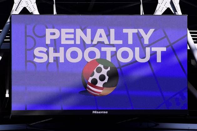 Fußball UEFA EURO, EM, Europameisterschaft,Fussball 2024 Viertelfinale England - Schweiz am 06.07.2024 in der Düsseldorf Arena in Düsseldorf Anzeigetafel Videowand Elfmeter Elfmeterschießen Penalty Shootout