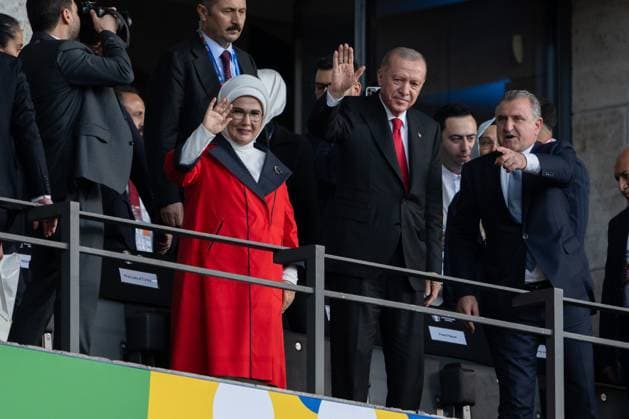 240706 Recep Tayyip Erdogan, president of Turkiye, ahead of the UEFA EURO, EM, Europameisterschaft,Fussball 2024 Football Championship quarterfinal between Netherlands and Türkiye on July 6, 2024 in Berlin. Photo: Jesper Zerman BILDBYRAN kod JZ JZ0552 fotboll football soccer fotball fotbolls-em europamästerskap em uefa euro uefa european football championship euro 2024 nederländerna holland netherlands türkiye bbeng Copyright: JESPERxZERMAN BB240706JZ032