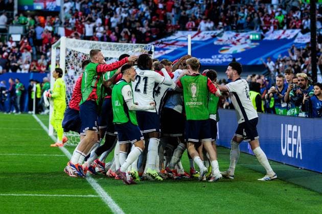 UEFA EURO, EM, Europameisterschaft,Fussball 2024: England - Schweiz; 06.07.2024 Jubel bei den Engländern nach dem Sieg im Elfmeterschießen UEFA EURO 2024: England - Schweiz; Düsseldorf Arena, Düsseldorf am 06.07.2024 Copyright: xBEAUTIFULxSPORTS Wunderlx