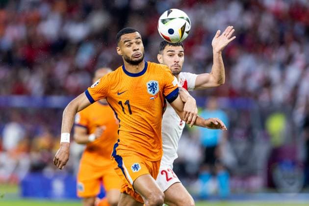 Netherlands v Turkiye: Quarter-Final - UEFA EURO, EM, Europameisterschaft,Fussball 2024 Cody Gakpo, Kaan Ayhan are playing during the UEFA Euro 2024 Quarter-Final match between Netherlands v Turkiye, at the Olympiastadion Berlin in Berlin, Germany, on July 6, 2024. Berlin Germany  Copyright: xAndrzejxIwanczukx originalFilename:iwanczuk-netherla240706_npcJK.jpg