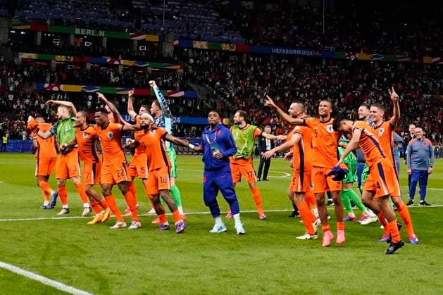 GER: Netherlands v Turkiye. UEFA EURO, EM, Europameisterschaft,Fussball 2024 Netherlands players celebrating the victory during the UEFA Euro 2024 match between Netherlands and Turkiye. Quarter Finals, played at Olympiastadion on July 6, 2024 in Berlin, Germany. kpng Copyright: xBaguxBlancox xPRESSINPHOTOx PS_240706_HOL_TUR_1115