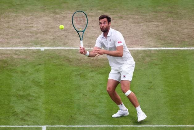 6th July 2024; All England Lawn Tennis and Croquet Club, London, England; Wimbledon Tennis Tournament, Day 6; Quentin Halys (FRA) in action during his third round match against Holger Rune (DEN)  ActionPlus12665273 ShaunxBrooks