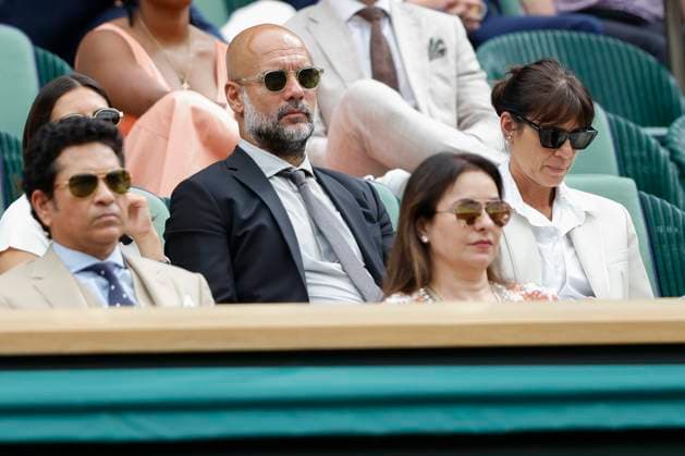 Wimbledon Feature, Manchester City Trainer Pep Guardiola und Christina Serra in der Royal Box, VIP Loge Copyright: xJuergenxHasenkopfx