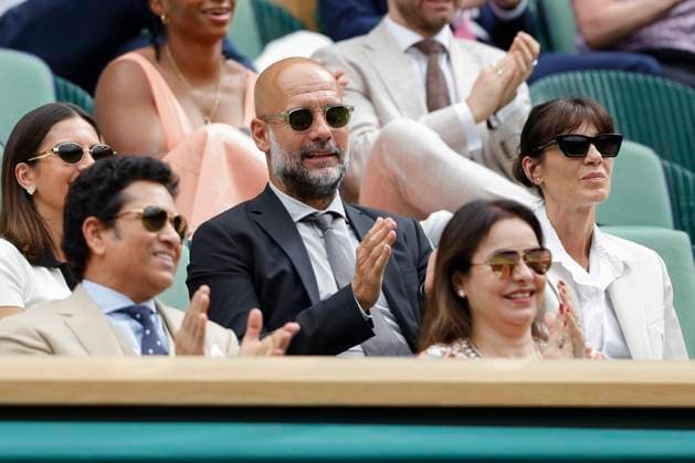 Wimbledon Feature, Manchester City Trainer Pep Guardiola und Christina Serra in der Royal Box, VIP Loge Copyright: xJuergenxHasenkopfx