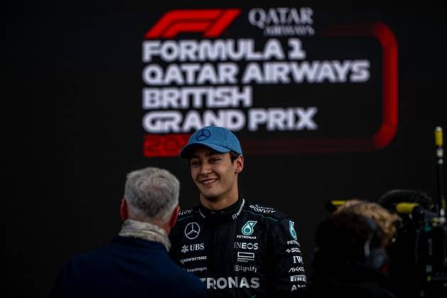 SILVERSTONE, UNITED KINGDOM: George Russell, racing for the Mercedes F1 team during the 2024 Formula 1 British Grand Prix at the Silverstone Circuit in Silverstone, United Kingdom