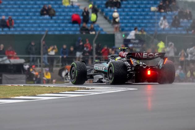 SILVERSTONE, UNITED KINGDOM: Lewis Hamilton, racing for the Mercedes F1 team during the 2024 Formula 1 British Grand Prix at the Silverstone Circuit in Silverstone, United Kingdom