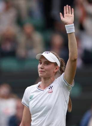 (240707) -- LONDON, July 7, 2024 -- Elena Rybakina reacts after the women s singles third round match between Elena Rybakina of Kazakhstan and Caroline Wozniacki of Denmark at Wimbledon tennis Championship in London, Britain on July 6, 2024. ) (SP)BRITAIN-LONDON-TENNIS-WIMBLEDON HanxYan 