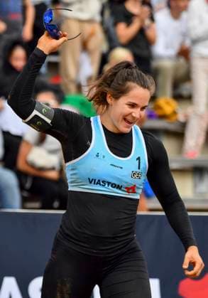 (240707) -- RAKVERE, July 7, 2024 -- Anna-Lena Grune of Germany celebrates after the women s gold medal game between Chenoa Christ Anna-Lena Grune of Germany and Maryna Hladun Tetiana Lazarenko of Ukraine at the 2024 Volleyball World Beach Pro Tour in Rakvere, Estonia, July 6, 2024. (Photo by Xinhua) (SP)ESTONIA-RAKVERE-VOLLEYBALL WORLD BEACH PRO TOUR SergeixStepanov 