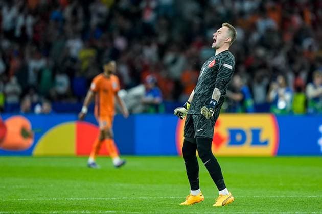Berlin, Germany, July 6th 2024: Mert Gunok (1 Turkiye) celebrates his team s goal during the UEFA EURO, EM, Europameisterschaft,Fussball 2024 Germany quarterfinal football match between Netherlands and Turkiye at Olympiastadion in Berlin, Germany. (Daniela Porcelli SPP)  Copyright: xDanielaxPorcellix xSPPx spp-en-DaPoSp-20240706-_DP11106