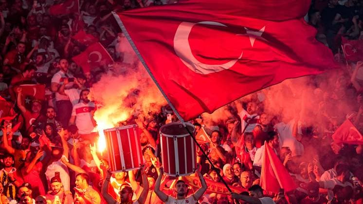 Berlin, Germany, July 6th 2024: Fans of Turkiye celebrate a goal and start pyros during the UEFA EURO, EM, Europameisterschaft,Fussball 2024 Germany quarterfinal football match between Netherlands and Turkiye at Olympiastadion in Berlin, Germany. (Daniela Porcelli SPP)  Copyright: xDanielaxPorcellix xSPPx spp-en-DaPoSp-20240706-_DP24322