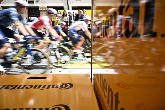The start of stage 9 of the 2024 Tour de France cycling race, from Troyes to Troyes, France (199 km) on Sunday 07 July 2024. The 111th edition of the Tour de France starts on Saturday 29 June and will finish in Nice, France on 21 July. JASPERxJACOBS  x96008314x