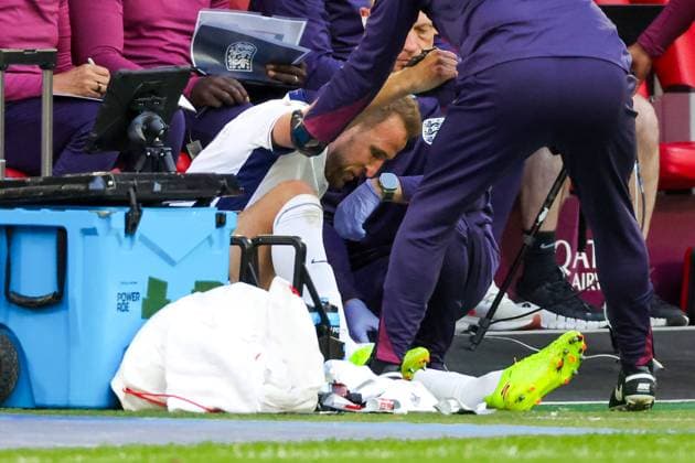 England v Switzerland Euro 2024 06 07 2024. Quarter Final Harry Kane of England skids off the pitch during the Euro 2024 quarter-final match between England and Switzerland at Dusseldorf Arena, Dusseldorf, Germany on 6 July 2024. Editorial use only , Copyright: xNigelxKeenex PSI-19932-0356