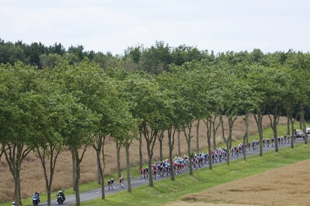 The pack of riders pictured in action during stage 9 of the 2024 Tour de France cycling race, from Troyes to Troyes, France (199 km) on Sunday 07 July 2024. The 111th edition of the Tour de France starts on Saturday 29 June and will finish in Nice, France on 21 July. POOLxJANxDExMEULENEIR  x96009602x