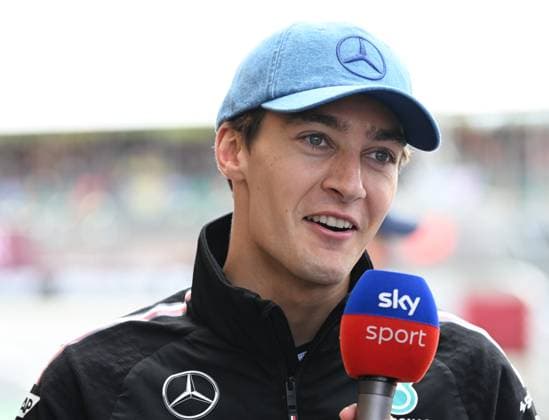 7th July 2024; Silverstone Circuit, Northamptonshire, England: Formula 1 2024 Qatar Airways British F1 Grand Prix; Race Day: George Russell (63) of Mercedes is interviewed before the race  ActionPlus12665556 SimonxWest