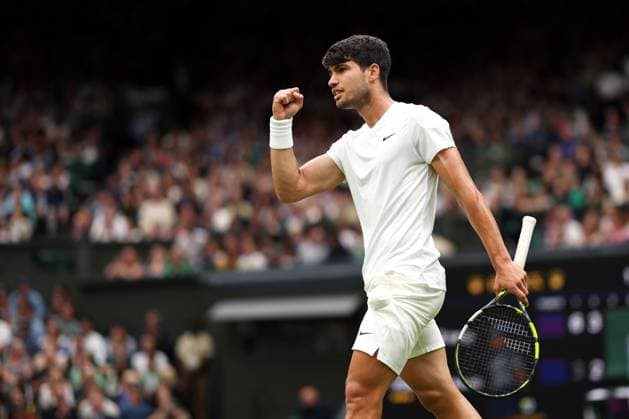 Carlos Alcaraz celebrates during his fourth round match Wimbledon Tennis Championships, Day 7, The All England Lawn Tennis and Croquet Club, London, UK - 07 Jul 2024  Copyright: xEllaxLing Shutterstockx 14575061x